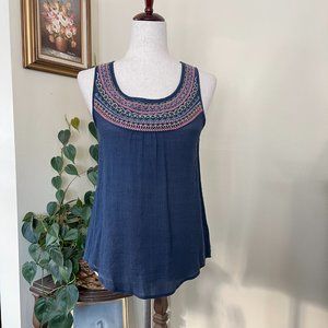 Le Sample Blue Embroidered Sleeveless Top sz S